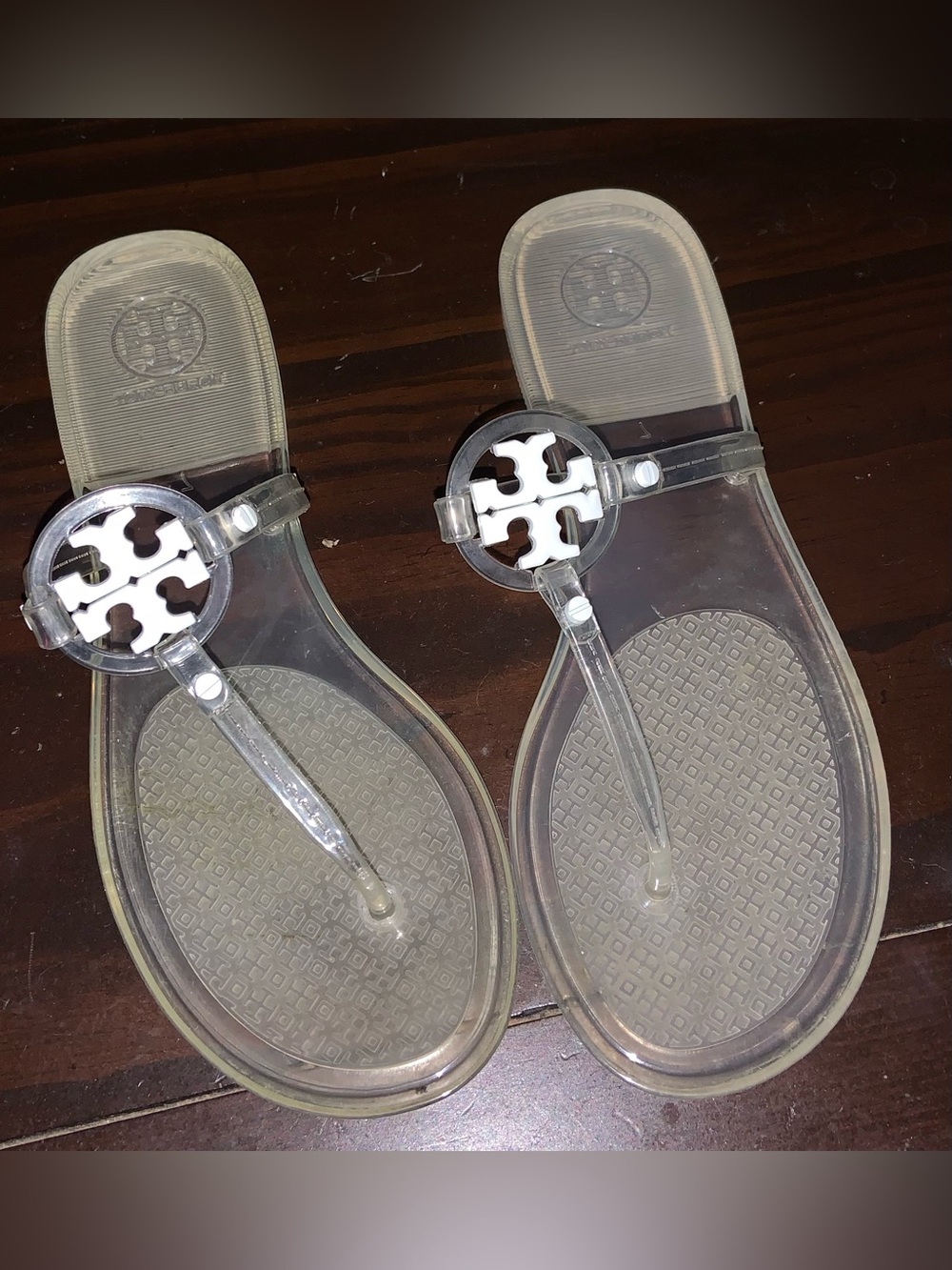 Tory Burch Transparent Jelly Thong Sandals with White Logo